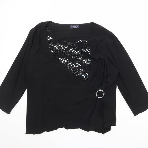 Saloos Womens Black Geometric Polyester Basic Blouse Size 2XL Round Neck