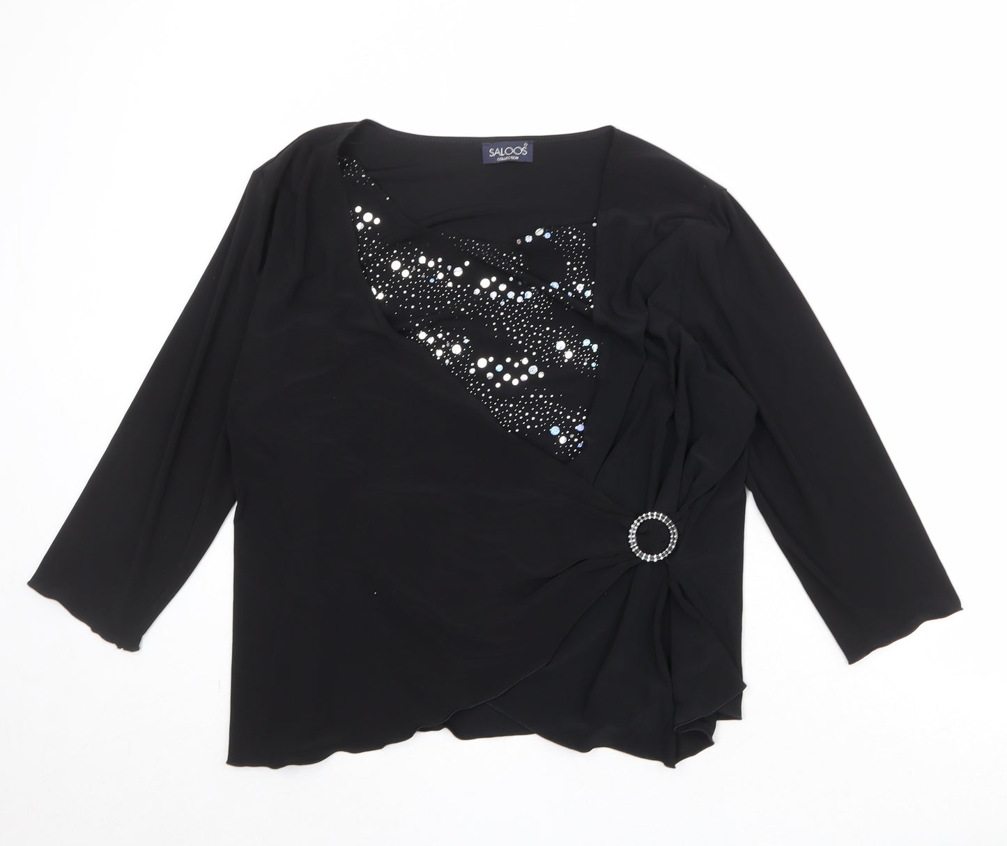Saloos Womens Black Geometric Polyester Basic Blouse Size 2XL Round Neck
