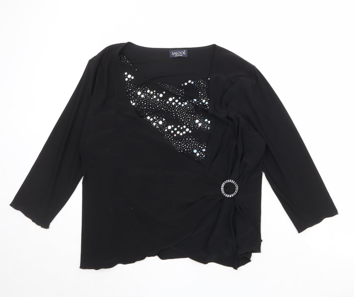 Saloos Womens Black Geometric Polyester Basic Blouse Size 2XL Round Neck