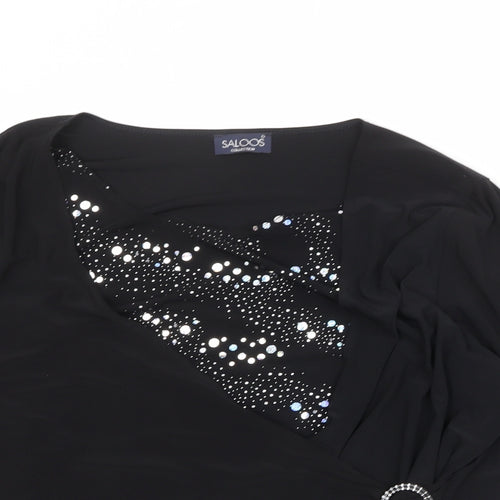 Saloos Womens Black Geometric Polyester Basic Blouse Size 2XL Round Neck