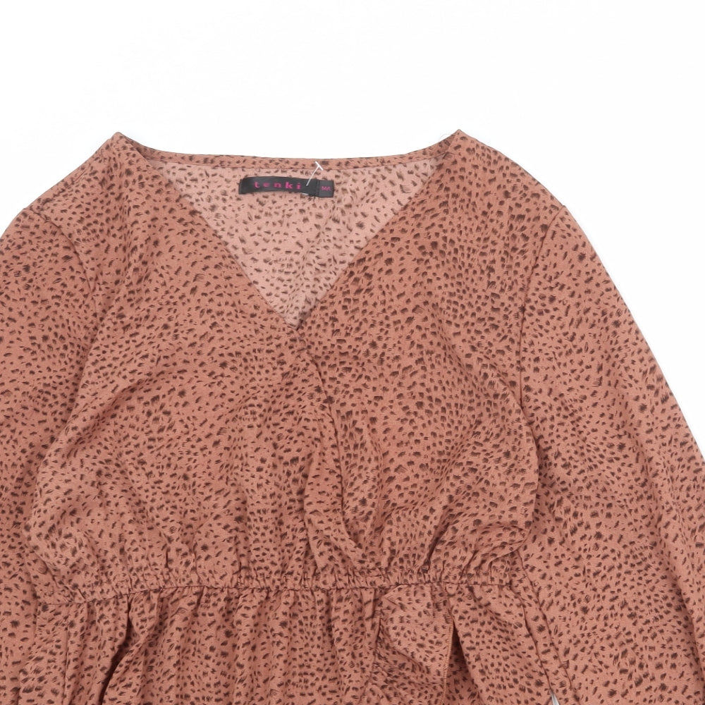 Tenki Womens Pink Geometric Polyester Basic Blouse Size M V-Neck - Size M/L