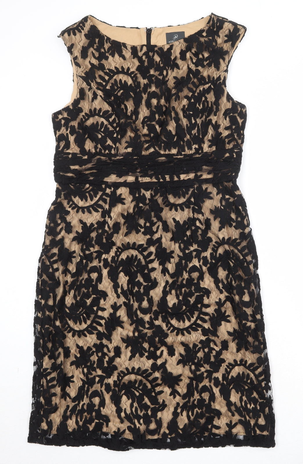 Adrianna Papell Womens Black Geometric Cotton Shift Size 18 Round Neck Zip