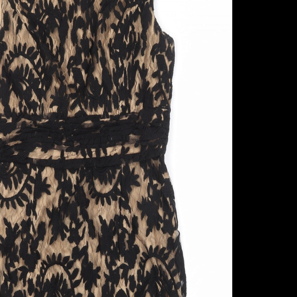 Adrianna Papell Womens Black Geometric Cotton Shift Size 18 Round Neck Zip