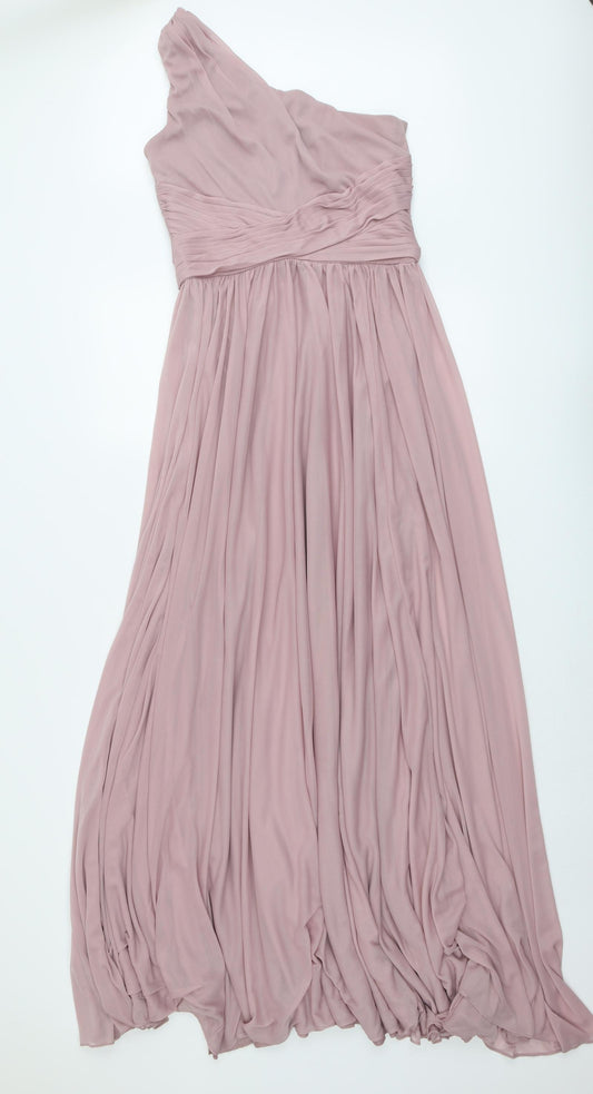 David's Bridal Womens Pink Polyester Ball Gown Size 10 One Shoulder Zip