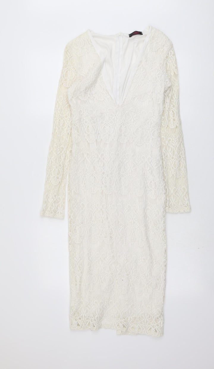 Edge Womens Ivory Polyester Shift Size 12 V-Neck Zip