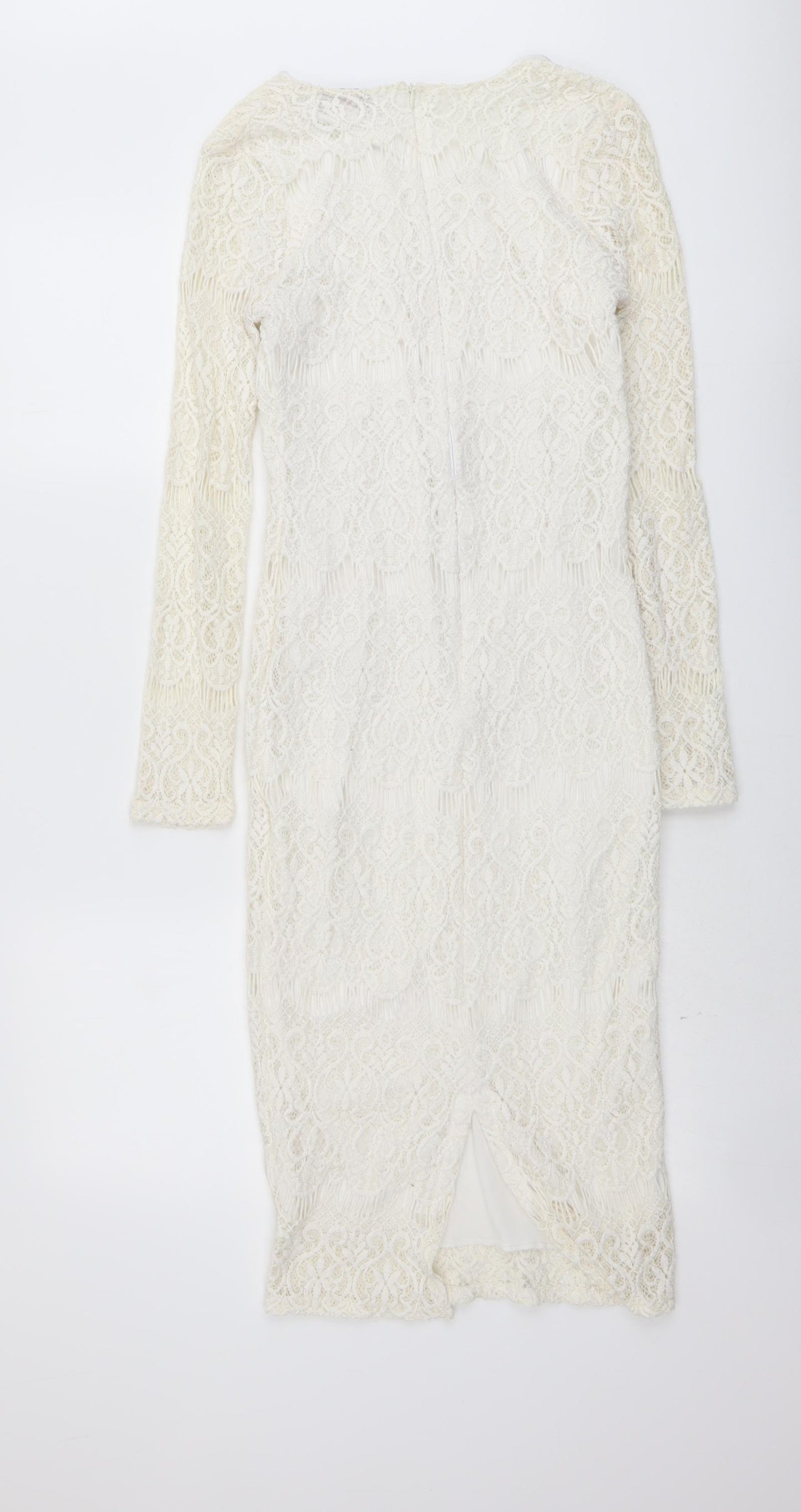 Edge Womens Ivory Polyester Shift Size 12 V-Neck Zip