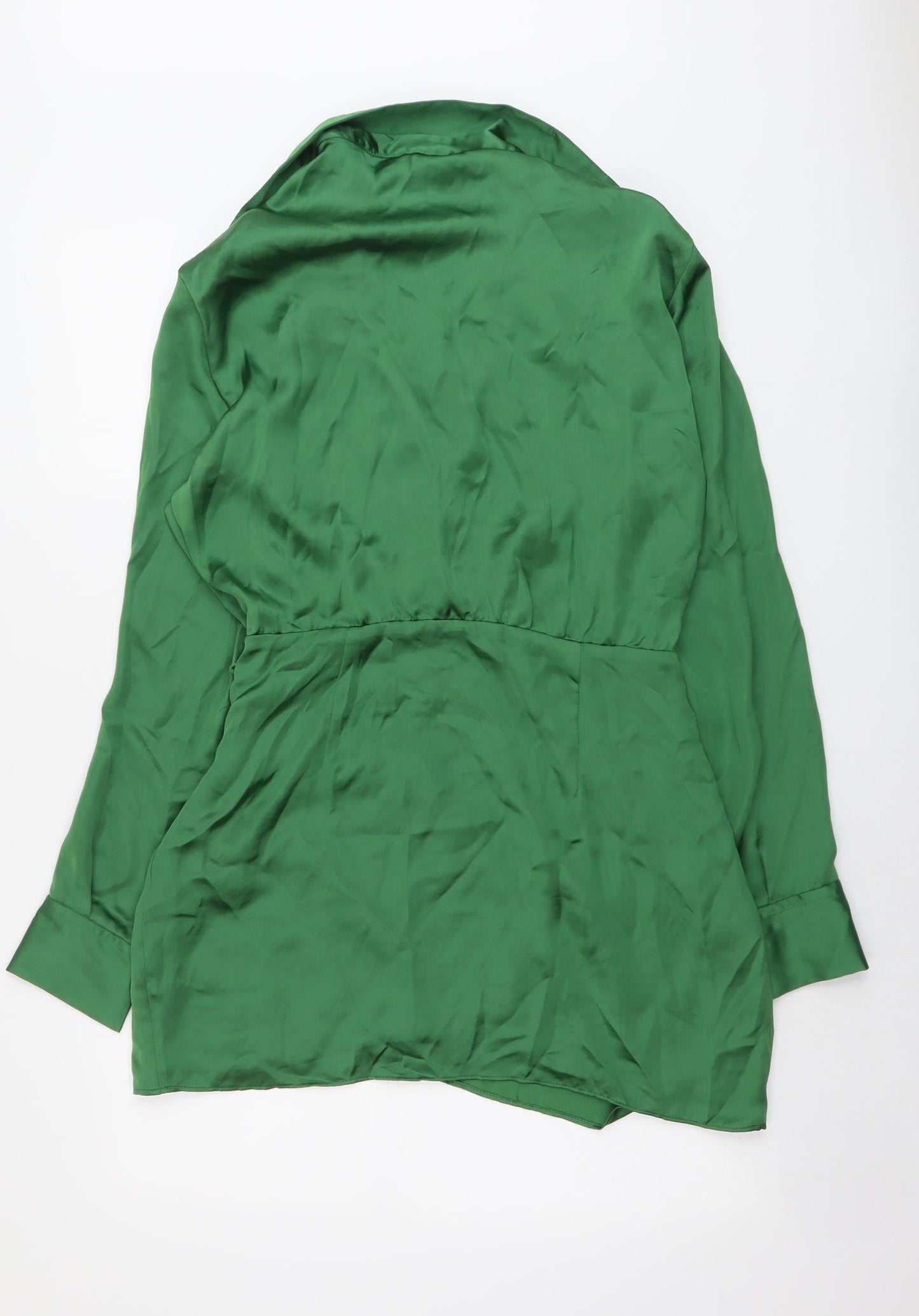 Zara Womens Green Polyester Shirt Dress Size M Collared Zip