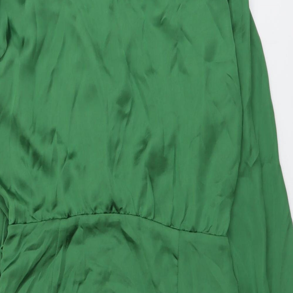 Zara Womens Green Polyester Shirt Dress Size M Collared Zip