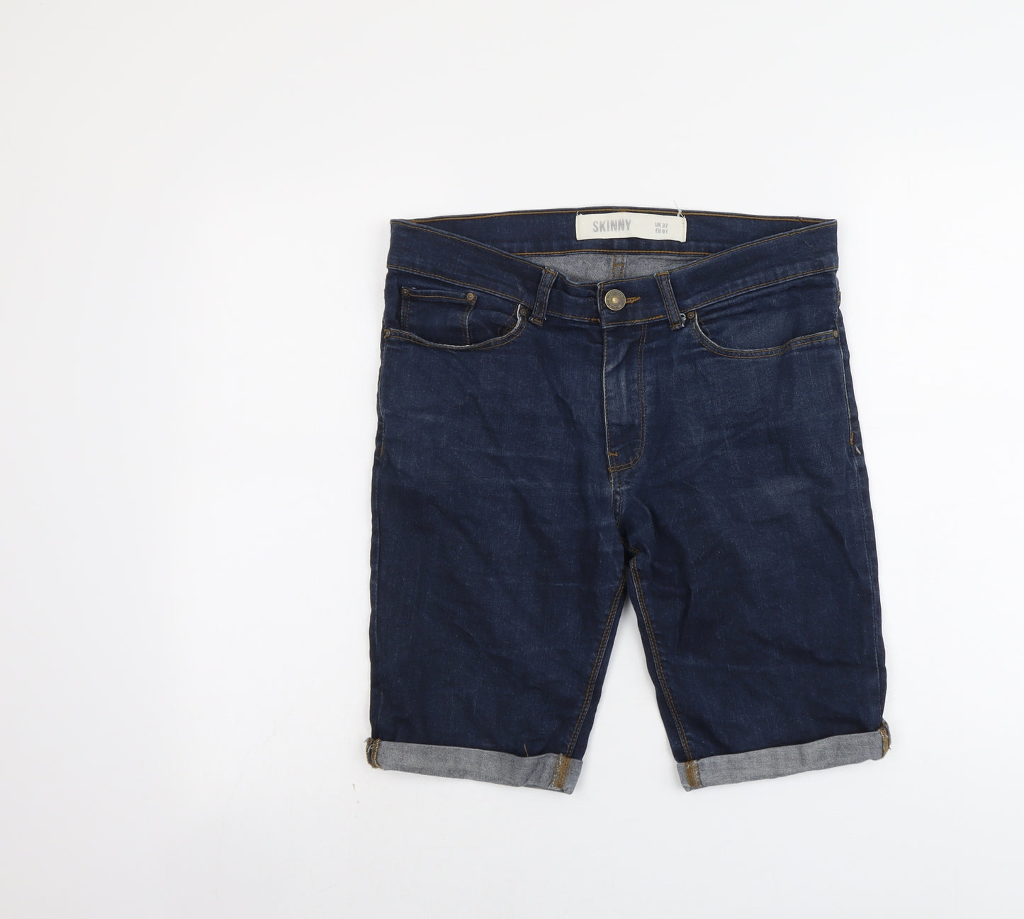 New Look Mens Blue Cotton Chino Shorts Size 32 in L11 in Regular Button