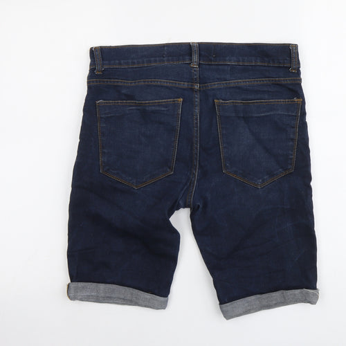 New Look Mens Blue Cotton Chino Shorts Size 32 in L11 in Regular Button
