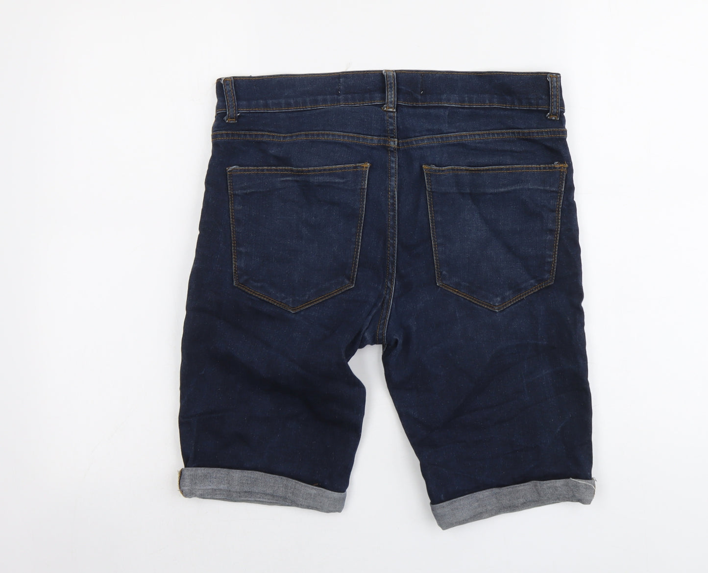 New Look Mens Blue Cotton Chino Shorts Size 32 in L11 in Regular Button