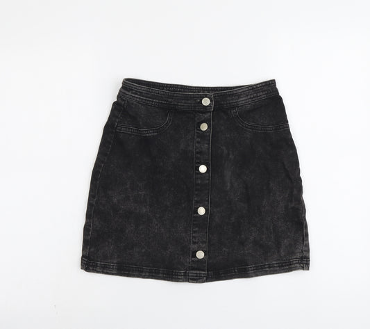 H&M Girls Black Cotton Mini Skirt Size 14 Years Regular Button
