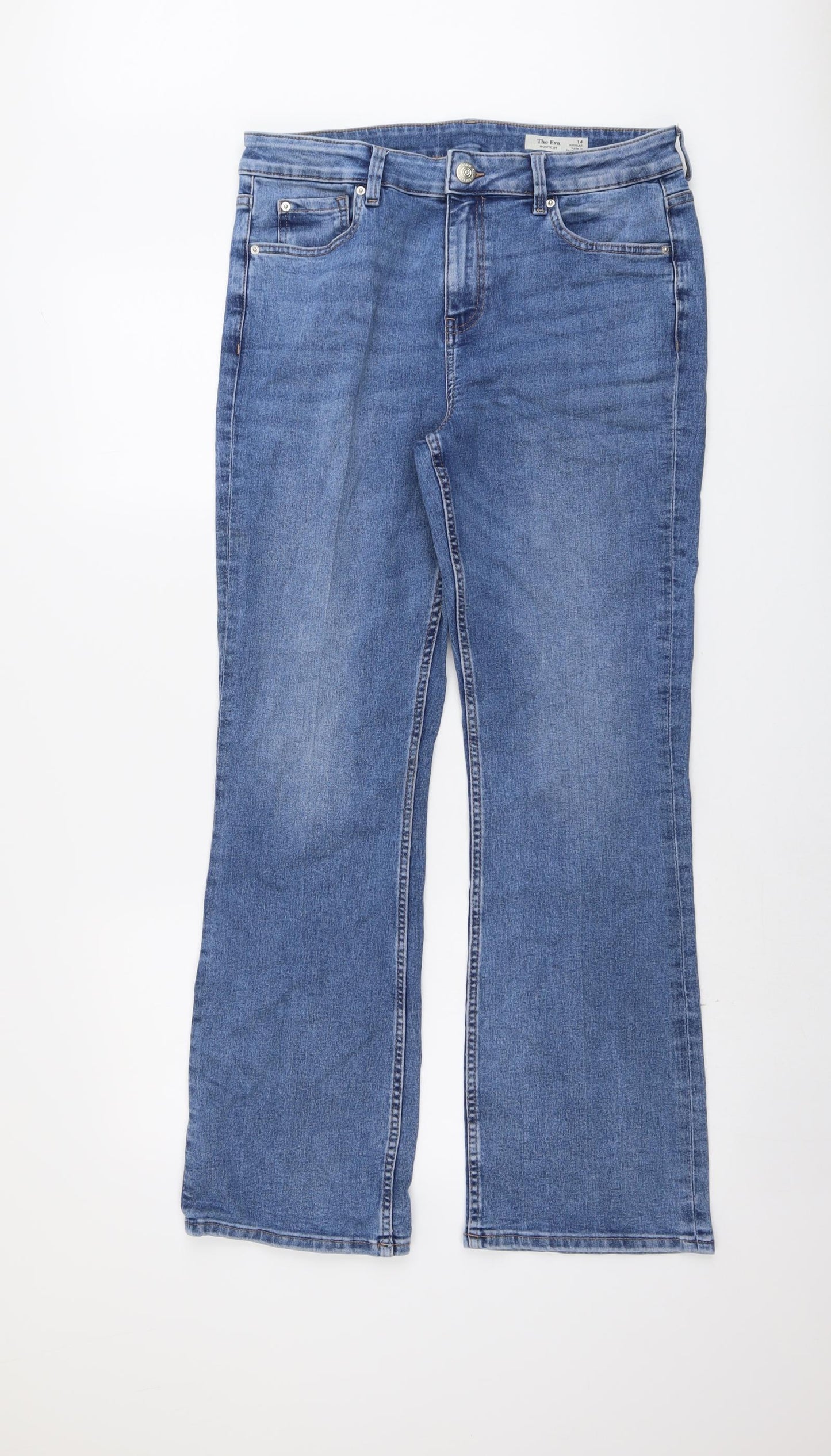 Marks and Spencer Womens Blue Cotton Bootcut Jeans Size 14 L29 in Regular Button