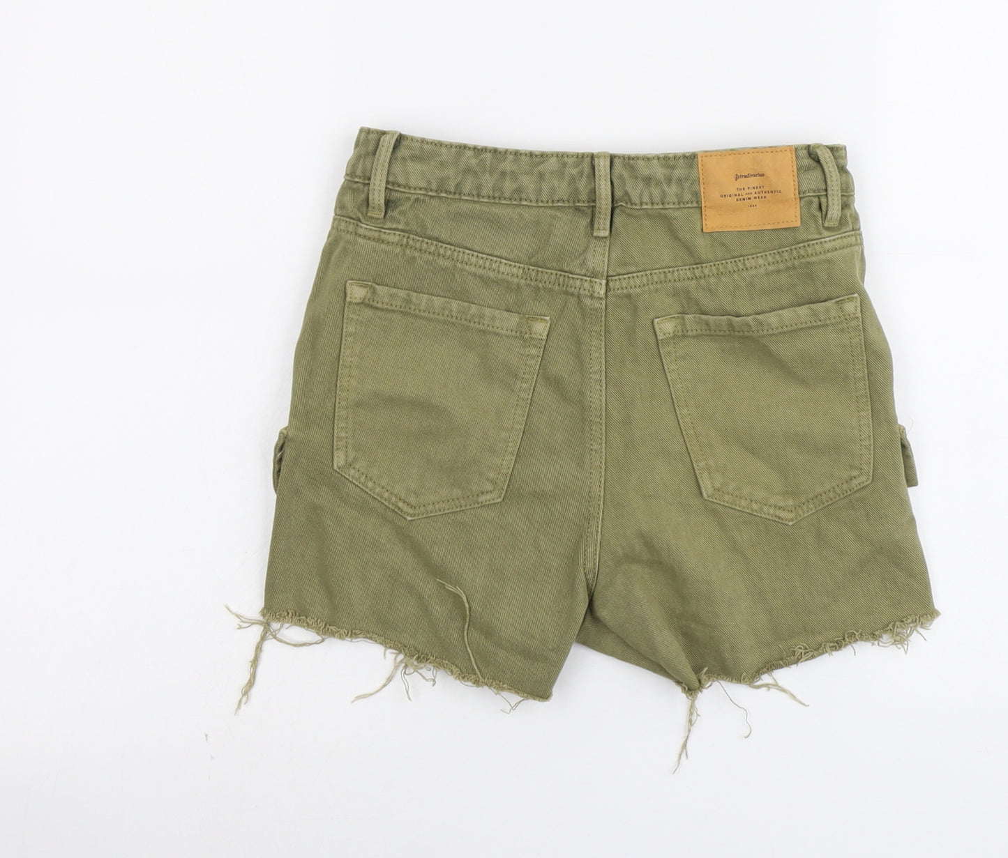 Stradivarius Womens Green Cotton Cargo Shorts Size 8 L3 in Regular Button