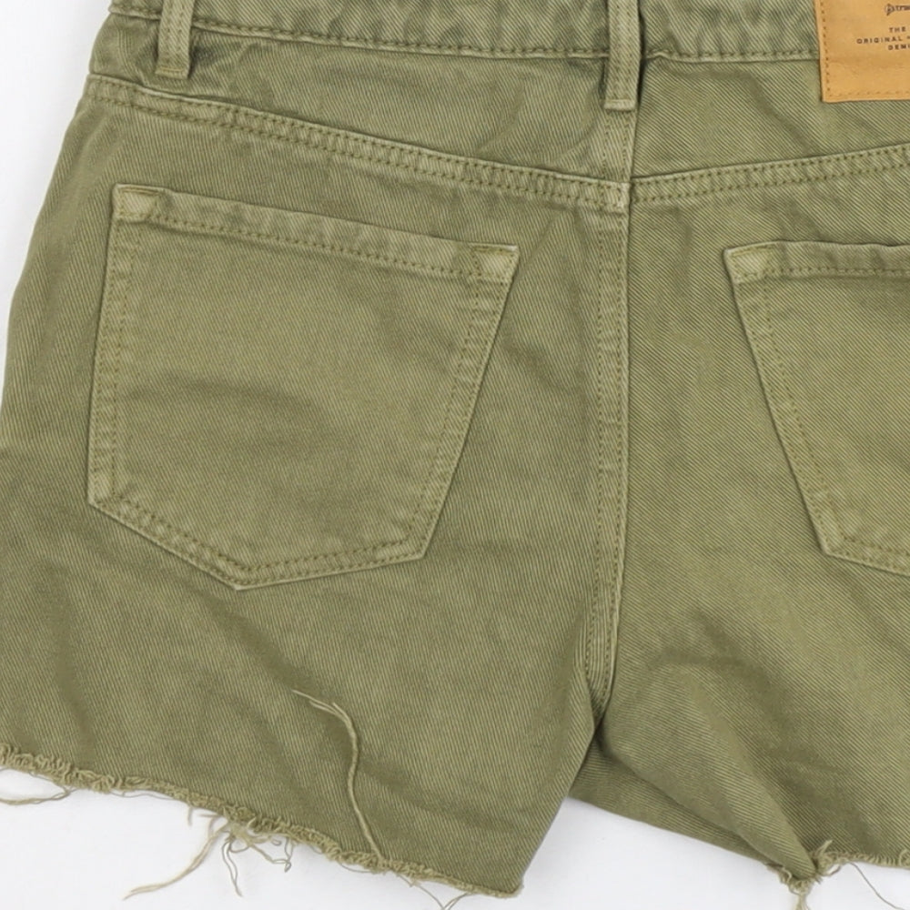 Stradivarius Womens Green Cotton Cargo Shorts Size 8 L3 in Regular Button