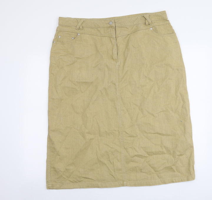 Fashion Debut Womens Brown Cotton A-Line Skirt Size 41 in Button