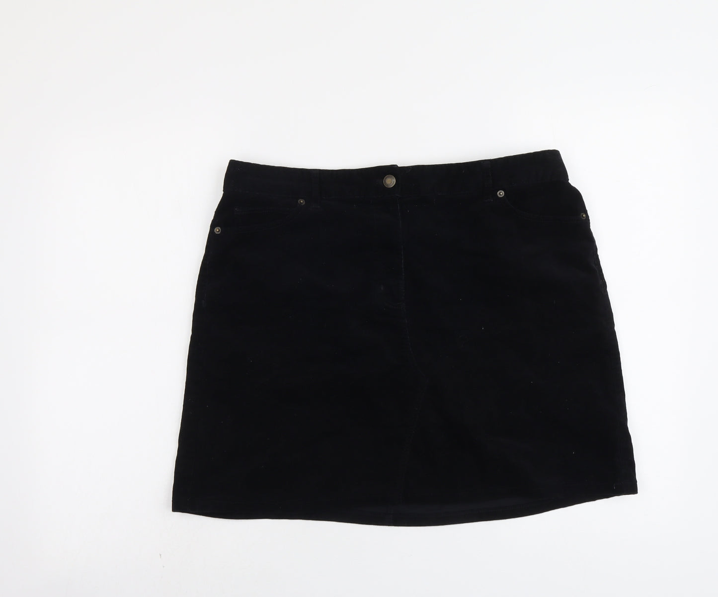 Marks and Spencer Womens Black Cotton A-Line Skirt Size 14 Button