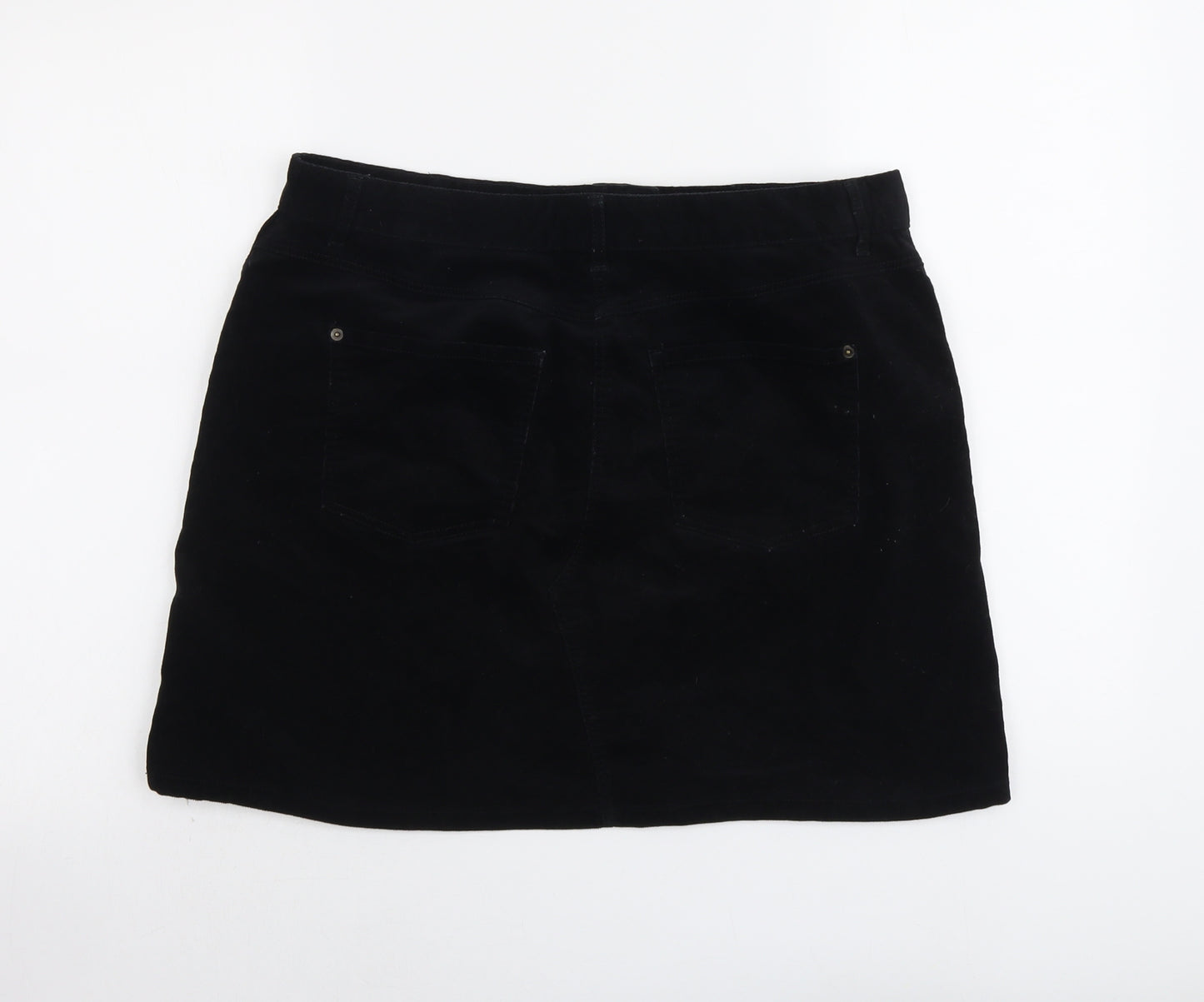 Marks and Spencer Womens Black Cotton A-Line Skirt Size 14 Button