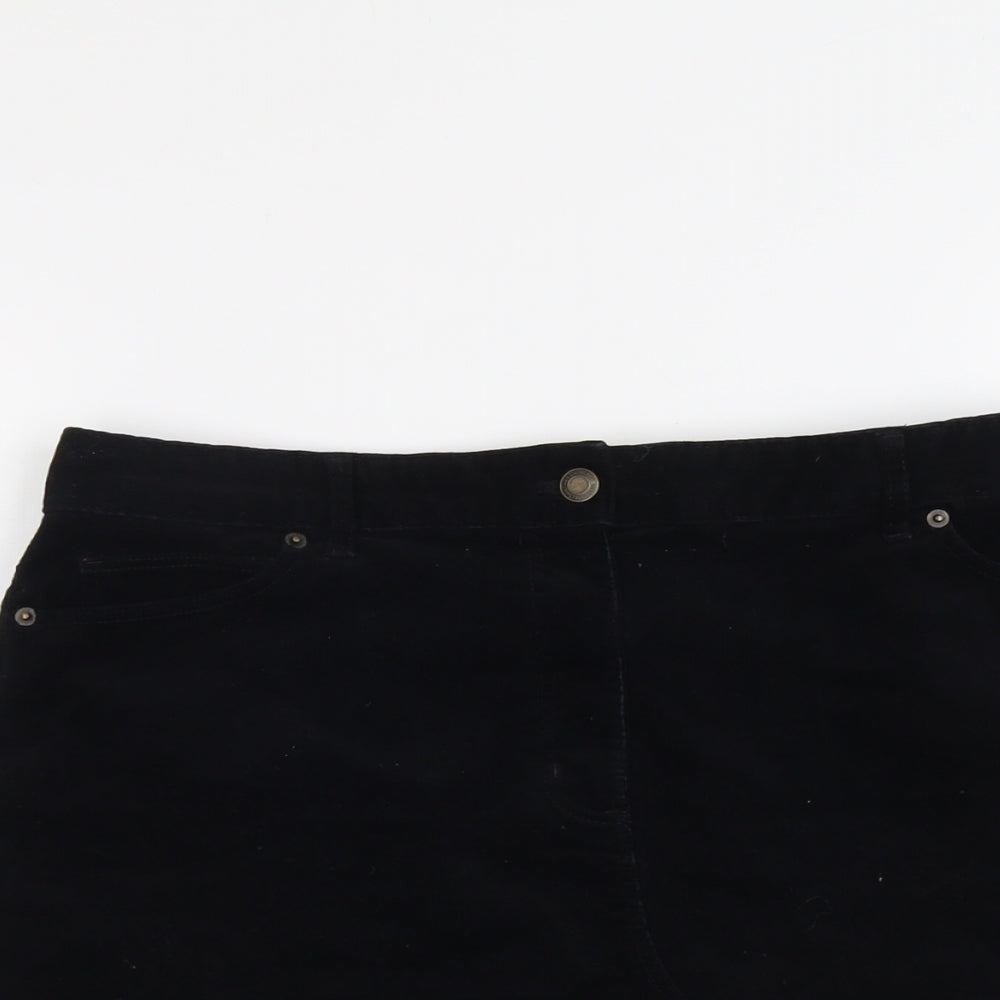 Marks and Spencer Womens Black Cotton A-Line Skirt Size 14 Button