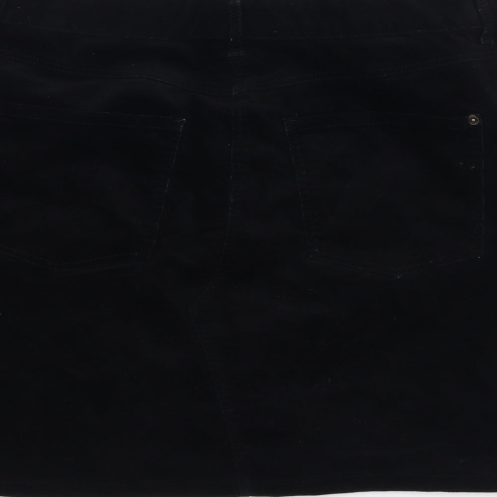 Marks and Spencer Womens Black Cotton A-Line Skirt Size 14 Button