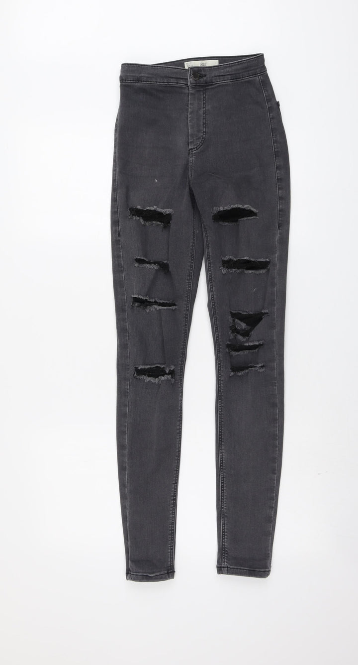 Topshop Womens Grey Cotton Skinny Jeans Size 26 in L30 in Regular Button