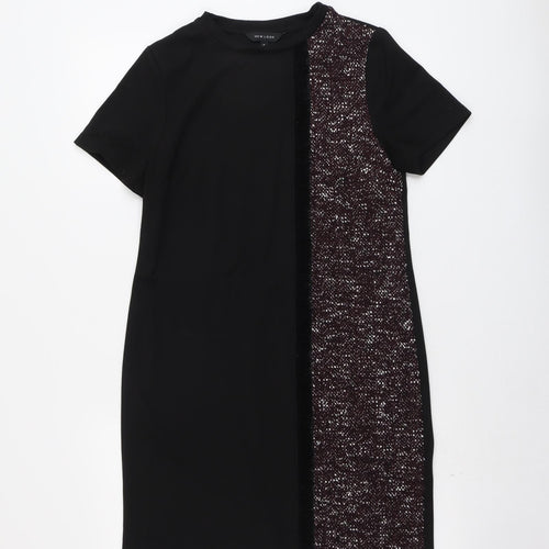 New Look Womens Black Colourblock Polyester T-Shirt Dress Size 8 Round Neck Pullover