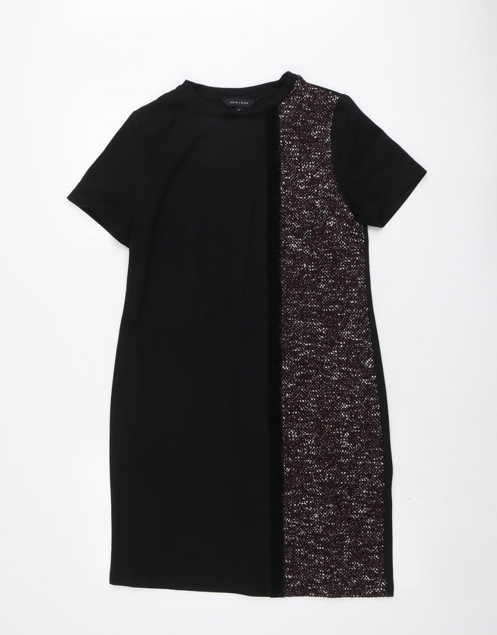 New Look Womens Black Colourblock Polyester T-Shirt Dress Size 8 Round Neck Pullover