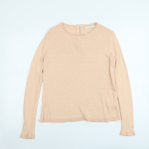Marks and Spencer Womens Orange Round Neck Geometric Acrylic Pullover Jumper Size 10