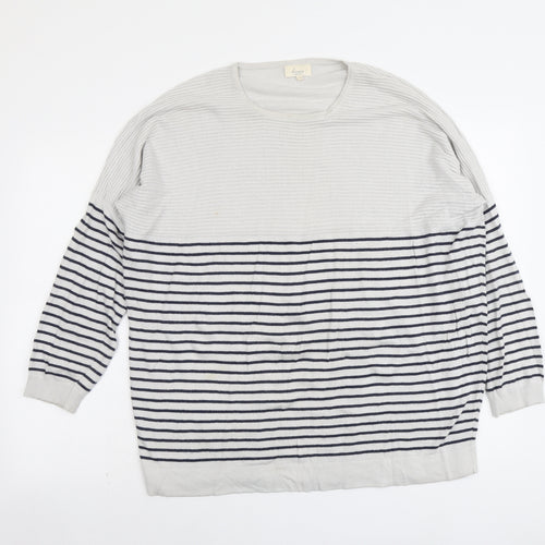 Linea Womens Grey Round Neck Striped Viscose Pullover Jumper Size XL