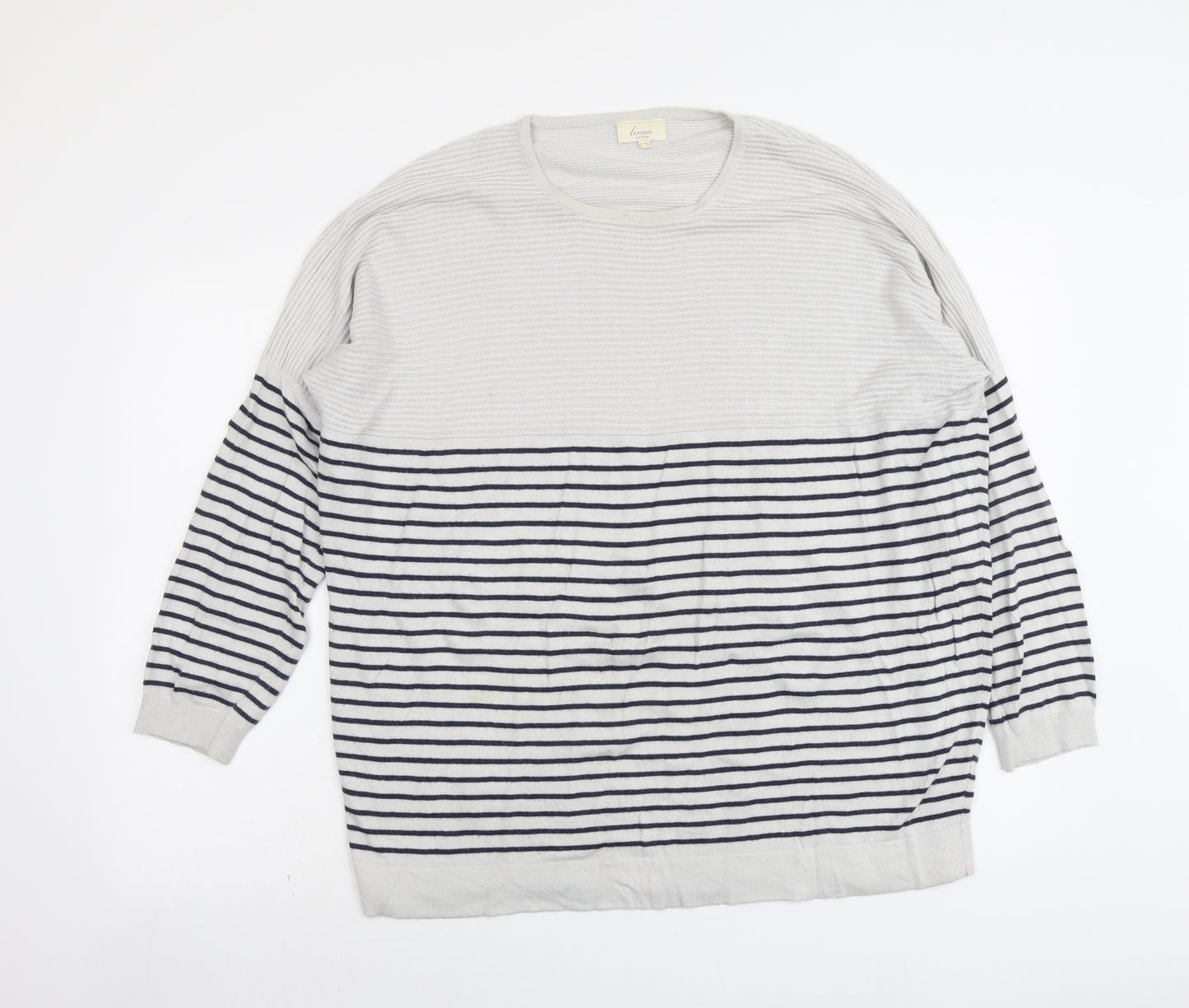 Linea Womens Grey Round Neck Striped Viscose Pullover Jumper Size XL