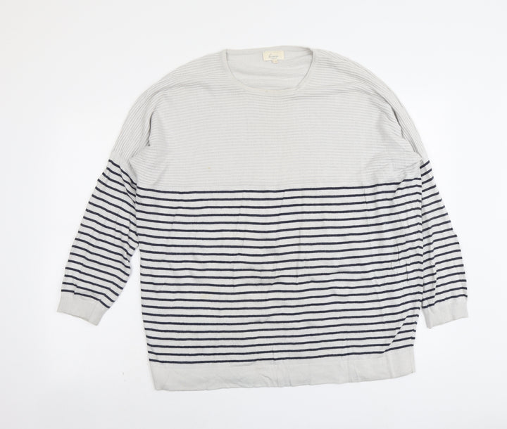 Linea Womens Grey Round Neck Striped Viscose Pullover Jumper Size XL