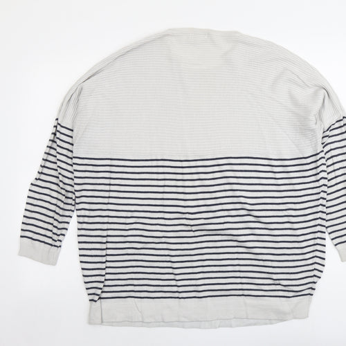 Linea Womens Grey Round Neck Striped Viscose Pullover Jumper Size XL