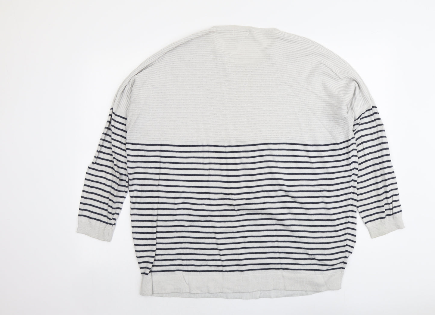 Linea Womens Grey Round Neck Striped Viscose Pullover Jumper Size XL