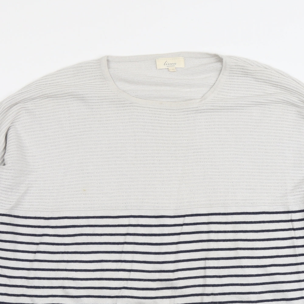 Linea Womens Grey Round Neck Striped Viscose Pullover Jumper Size XL