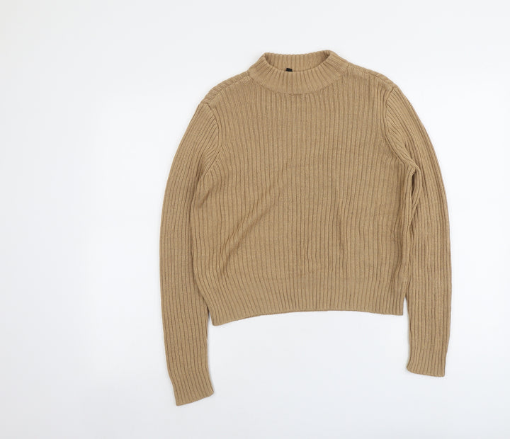 H&M Womens Beige Mock Neck Acrylic Pullover Jumper Size S