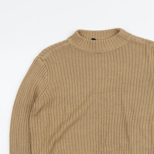 H&M Womens Beige Mock Neck Acrylic Pullover Jumper Size S