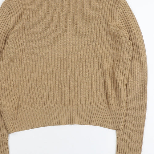 H&M Womens Beige Mock Neck Acrylic Pullover Jumper Size S
