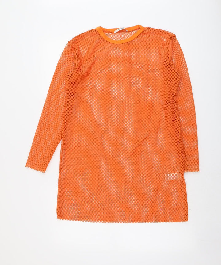 Missguided Womens Orange Polyester Tunic Blouse Size 4 Round Neck
