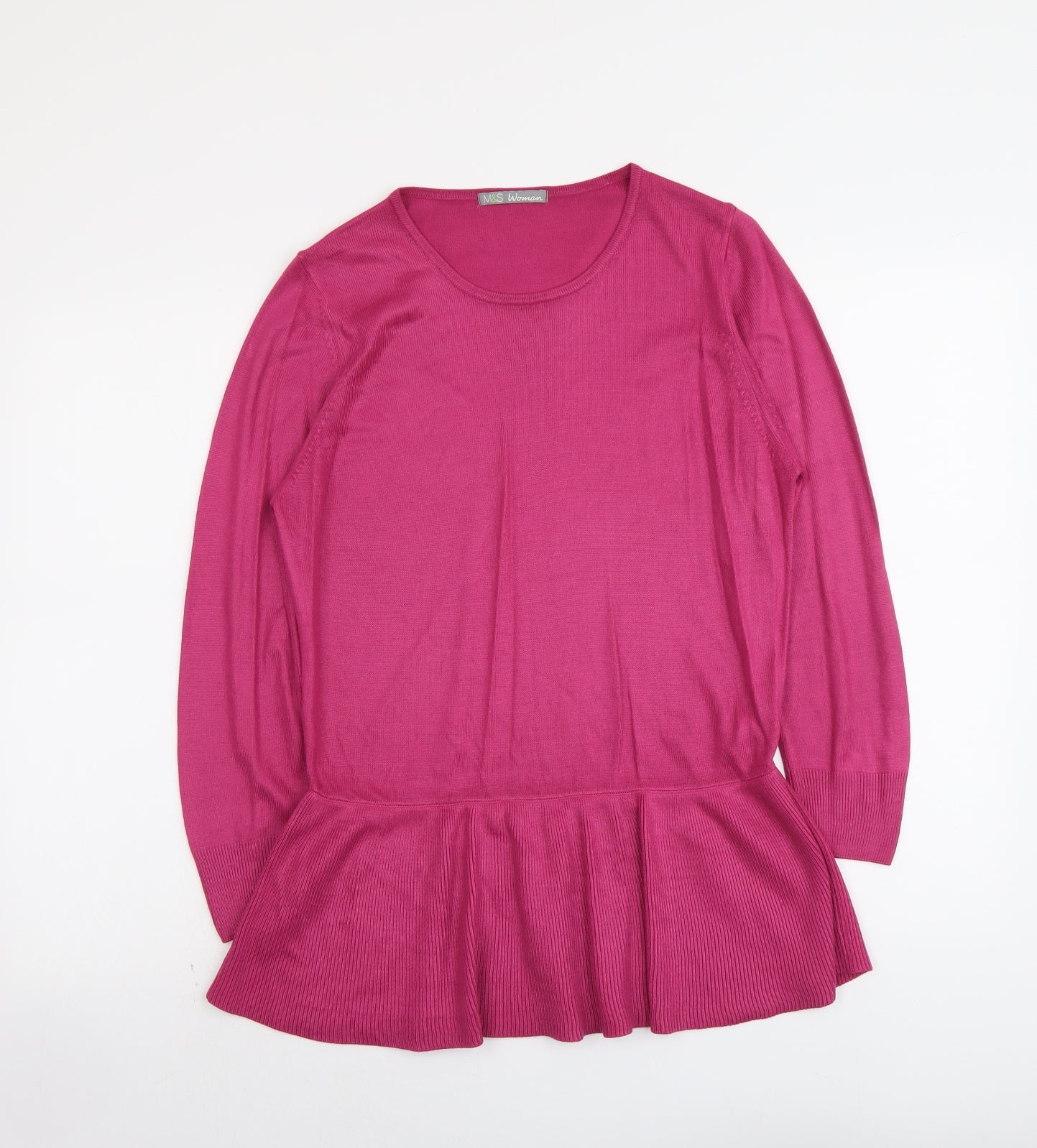 Marks and Spencer Womens Pink Round Neck Acrylic Pullover Jumper Size 14