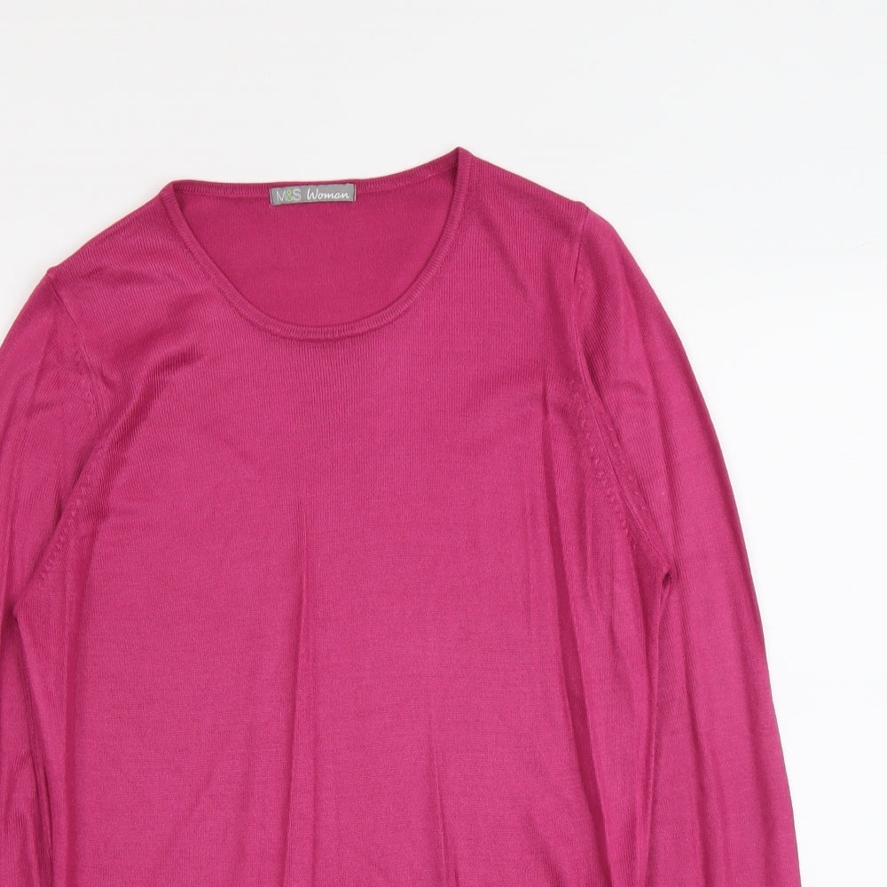 Marks and Spencer Womens Pink Round Neck Acrylic Pullover Jumper Size 14