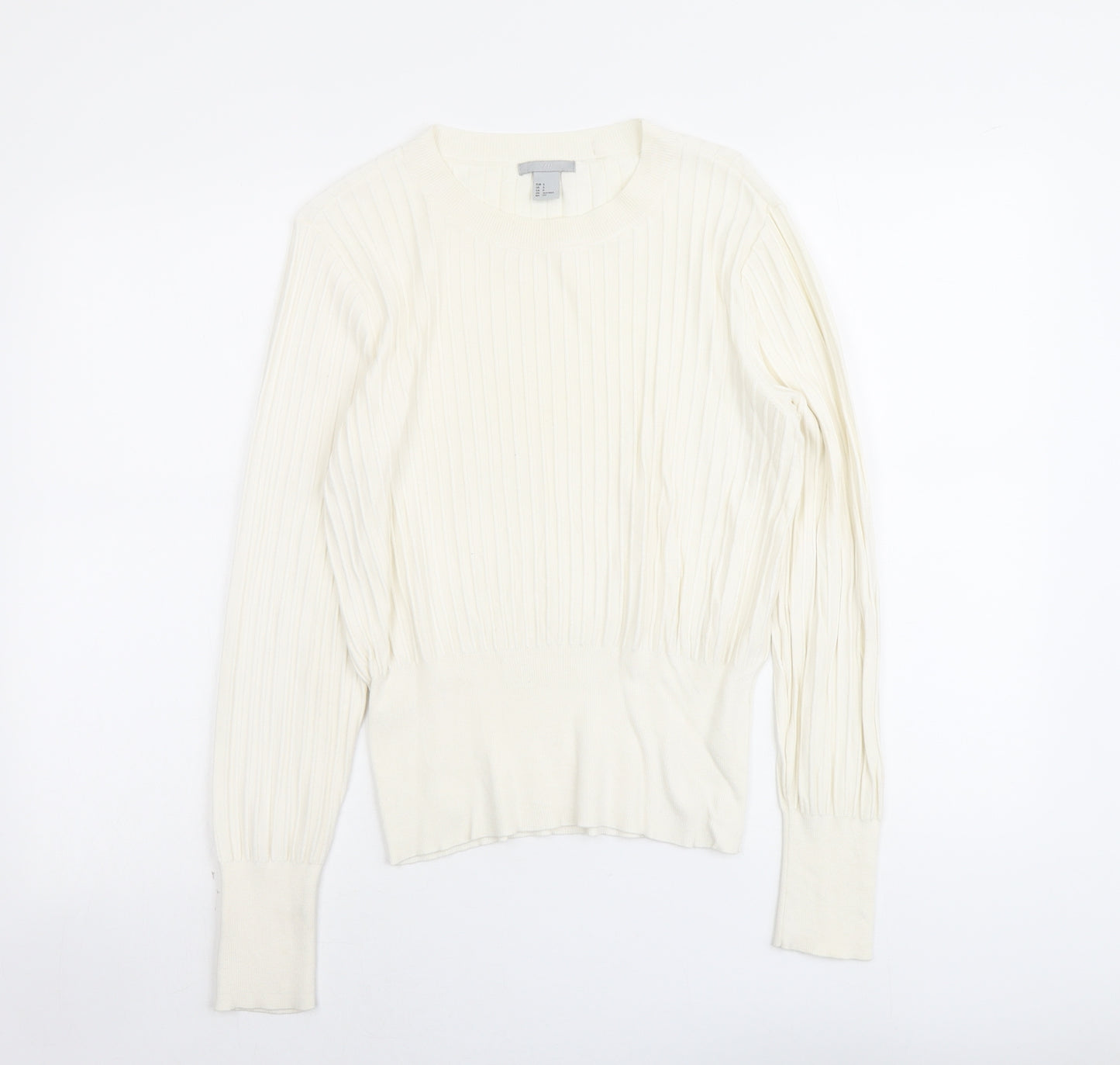 H&M Womens Ivory Round Neck Acrylic Pullover Jumper Size S