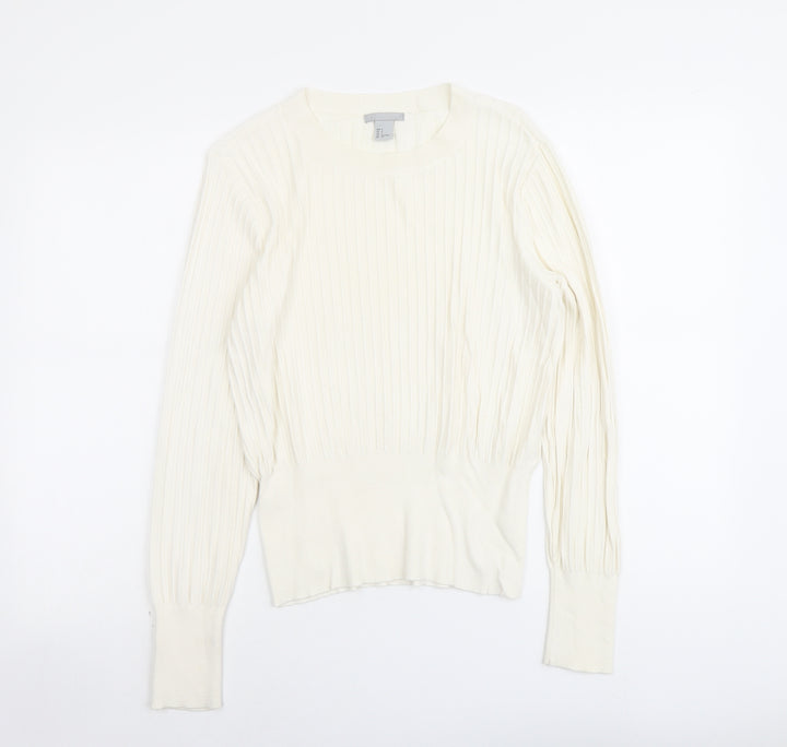 H&M Womens Ivory Round Neck Acrylic Pullover Jumper Size S