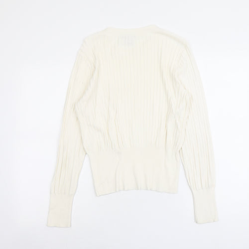 H&M Womens Ivory Round Neck Acrylic Pullover Jumper Size S