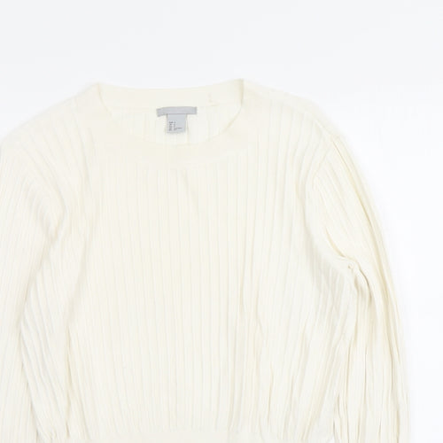 H&M Womens Ivory Round Neck Acrylic Pullover Jumper Size S