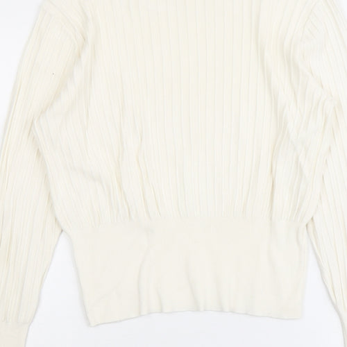 H&M Womens Ivory Round Neck Acrylic Pullover Jumper Size S