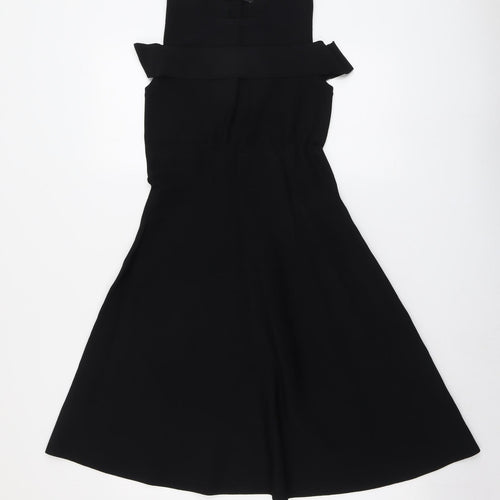 Very Womens Black Viscose Skater Dress Size 10 Round Neck Pullover - Cold Shoulder