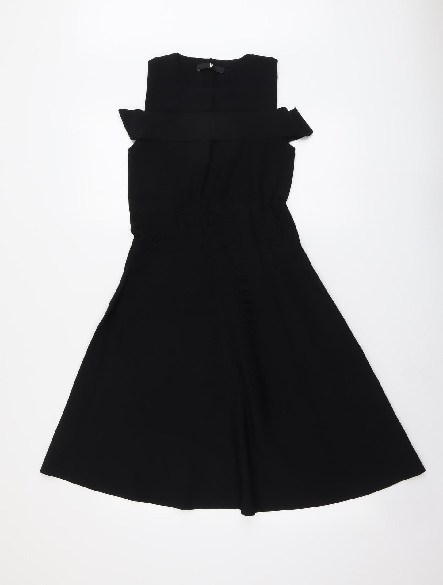 Very Womens Black Viscose Skater Dress Size 10 Round Neck Pullover - Cold Shoulder