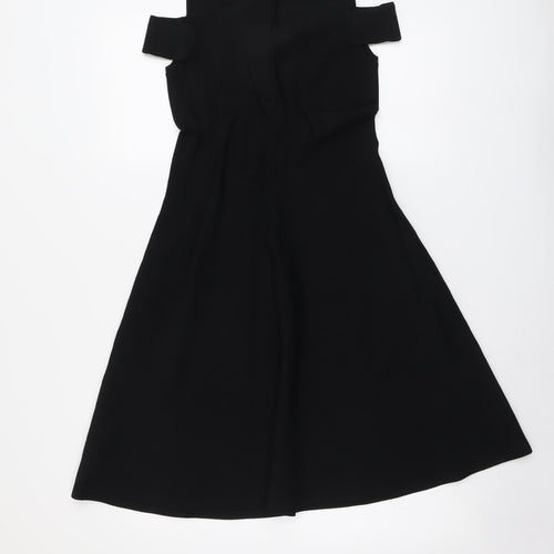 Very Womens Black Viscose Skater Dress Size 10 Round Neck Pullover - Cold Shoulder