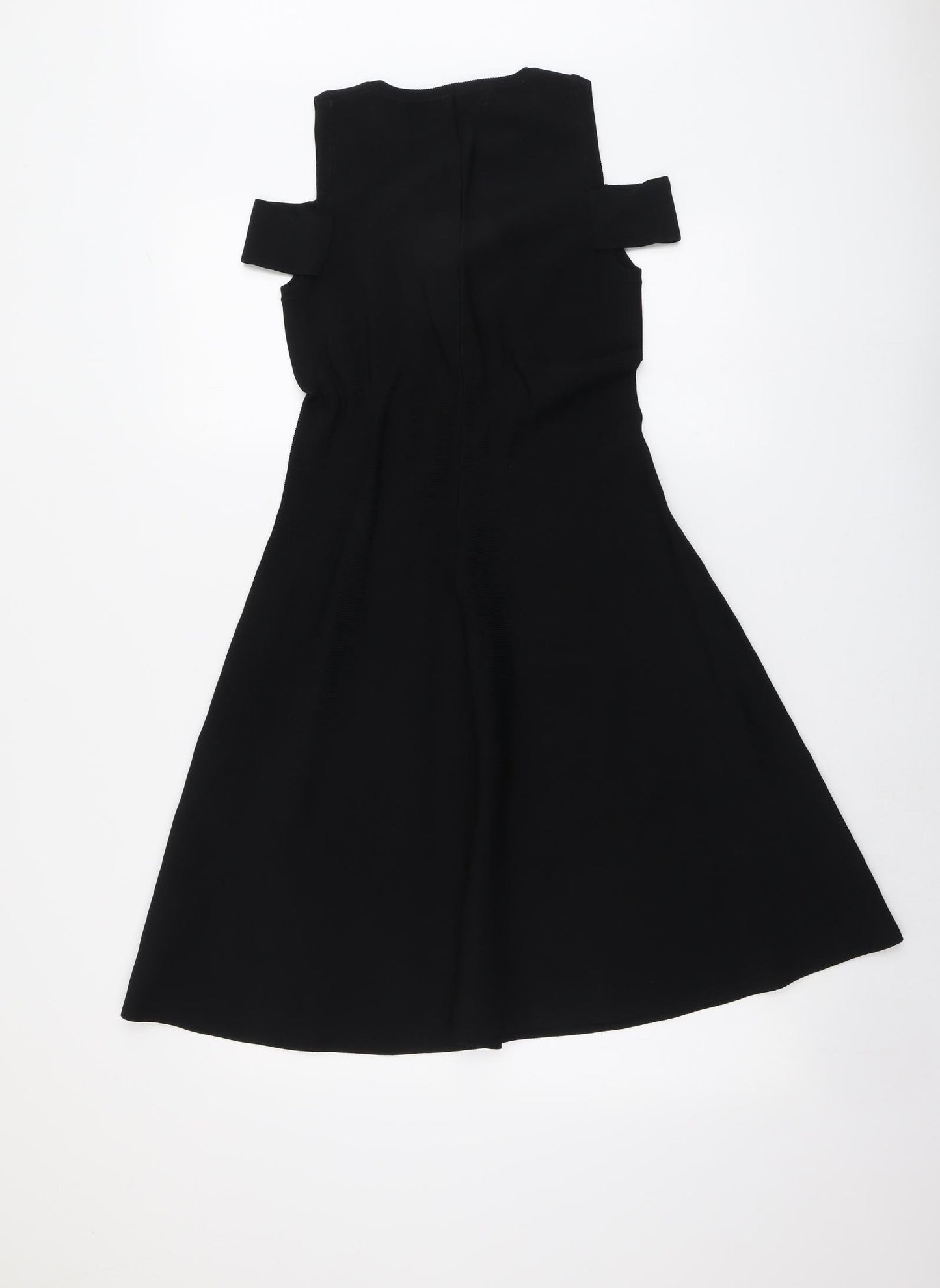 Very Womens Black Viscose Skater Dress Size 10 Round Neck Pullover - Cold Shoulder