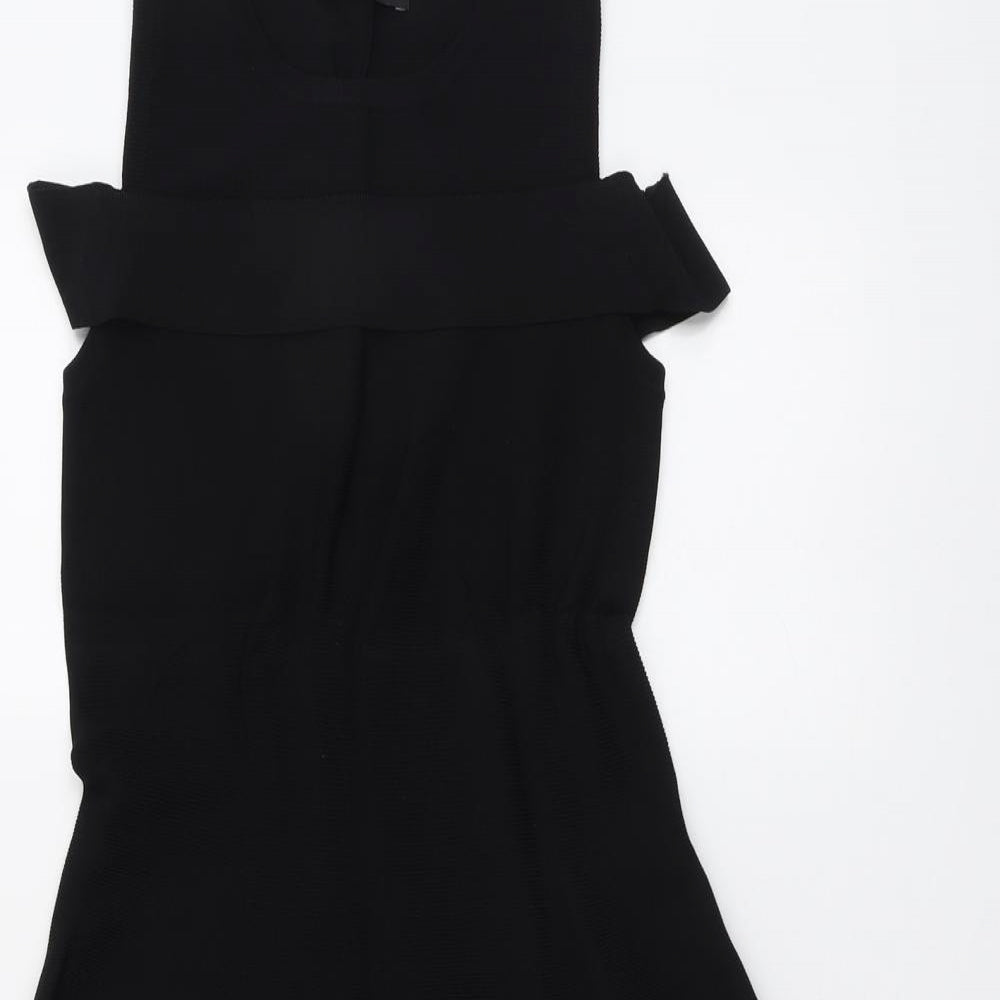 Very Womens Black Viscose Skater Dress Size 10 Round Neck Pullover - Cold Shoulder